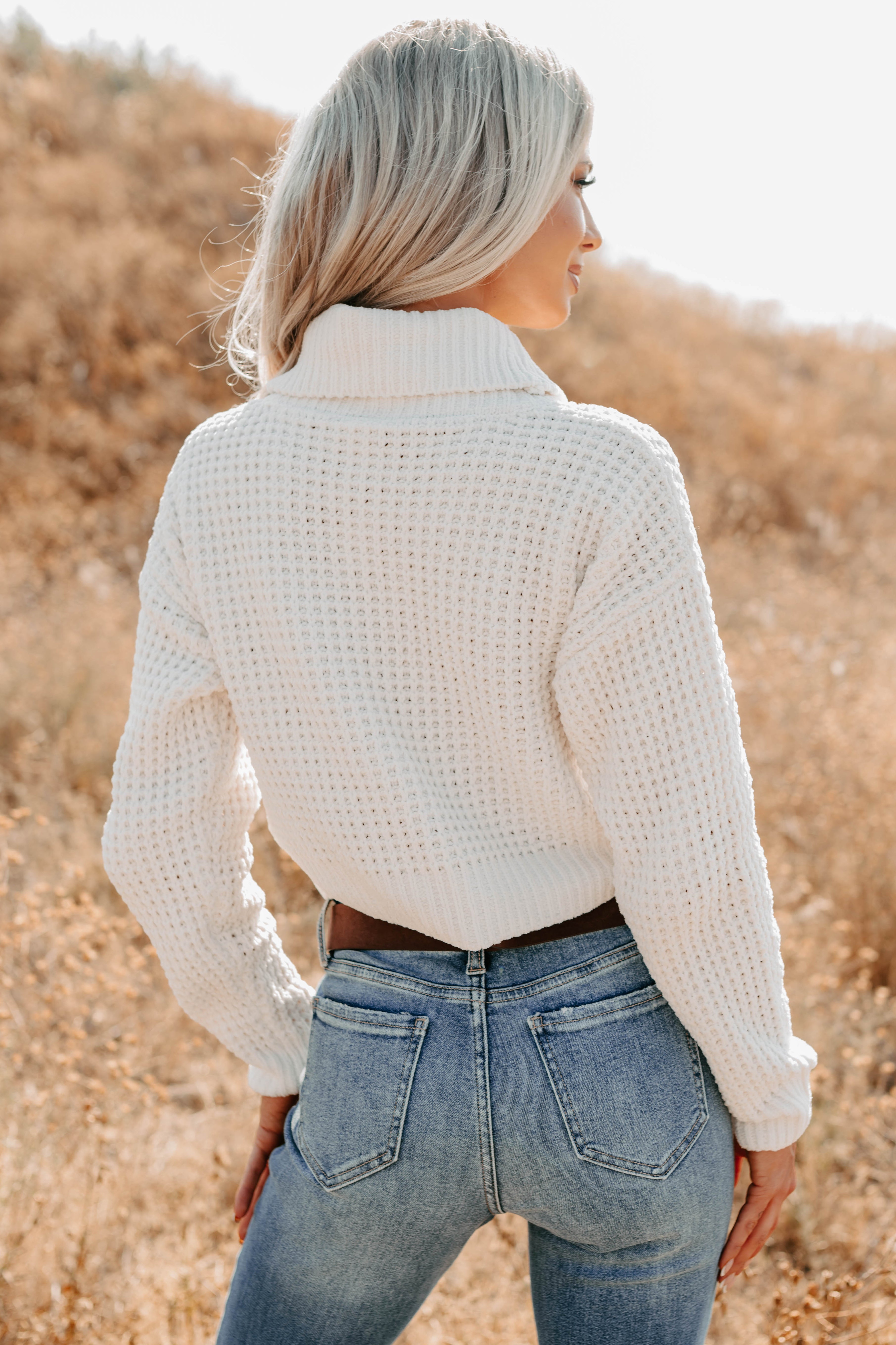Snug Session Turtleneck Chenille Crop Sweater (Ivory) - NanaMacs