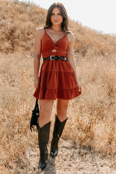 Country Things Sleeveless Corduroy Mini Dress (Terracota) - NanaMacs