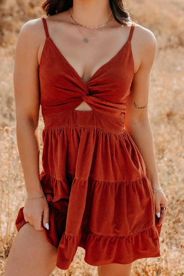 Country Things Sleeveless Corduroy Mini Dress (Terracota) - NanaMacs