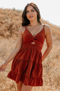 Country Things Sleeveless Corduroy Mini Dress (Terracota) - NanaMacs