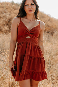 Country Things Sleeveless Corduroy Mini Dress (Terracota) - NanaMacs