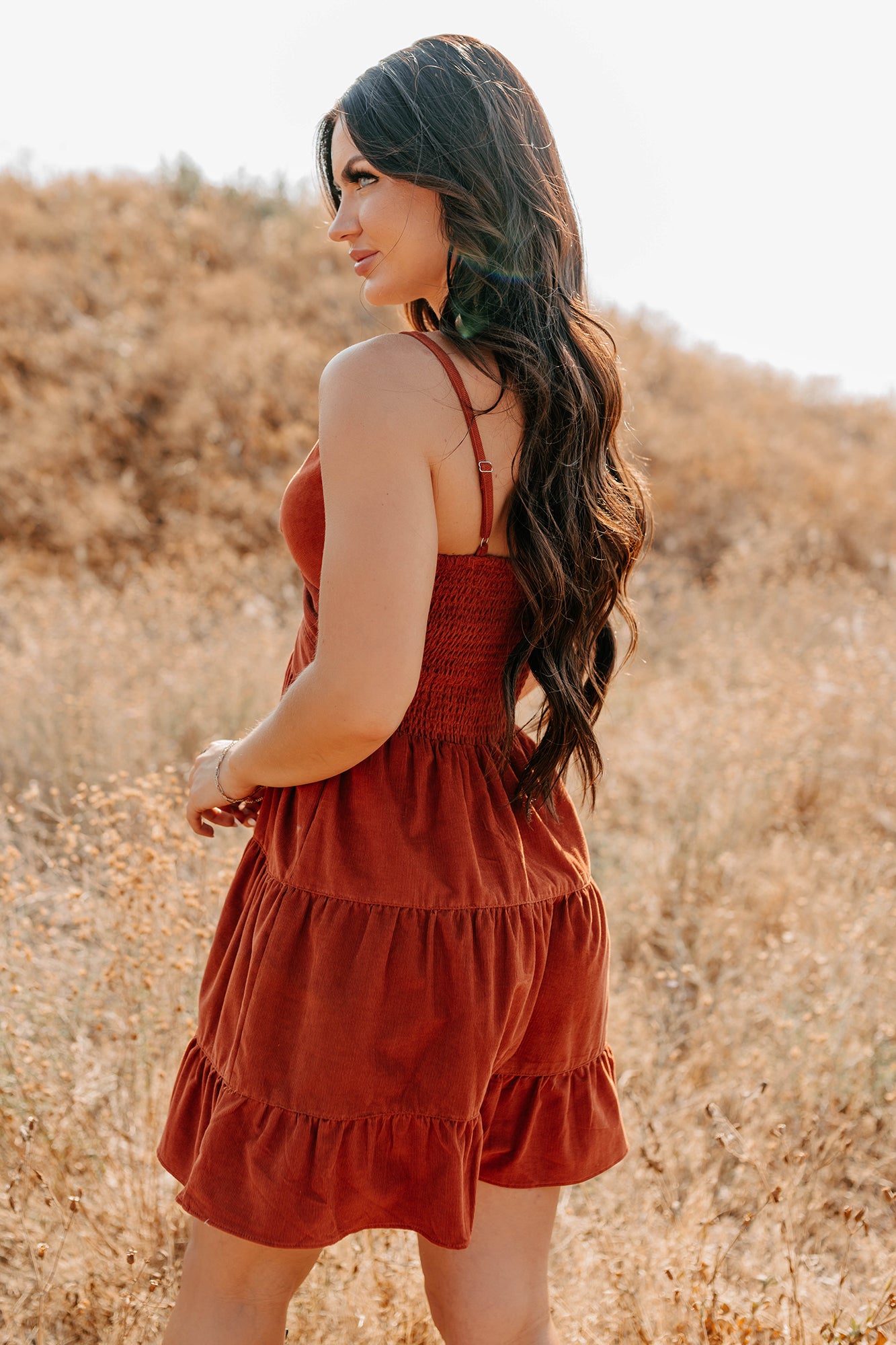 Country Things Sleeveless Corduroy Mini Dress (Terracota) - NanaMacs