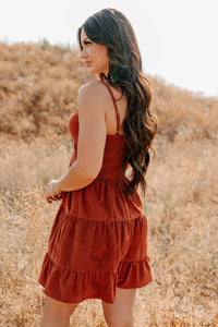 Country Things Sleeveless Corduroy Mini Dress (Terracota) - NanaMacs