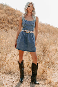 Frontier Flair Sleeveless Denim Mini Dress (Acid Wash) - NanaMacs
