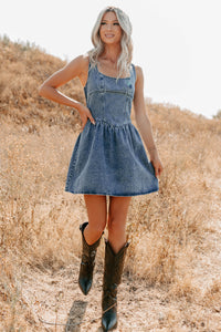 Frontier Flair Sleeveless Denim Mini Dress (Acid Wash) - NanaMacs