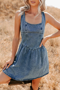 Frontier Flair Sleeveless Denim Mini Dress (Acid Wash) - NanaMacs