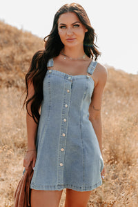 No Turning Back Denim Overalls Strap Mini Dress (Light Denim) - NanaMacs