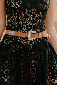 Prairie Pearl Faux Leather Detailed Concho Belt (Brown) - NanaMacs