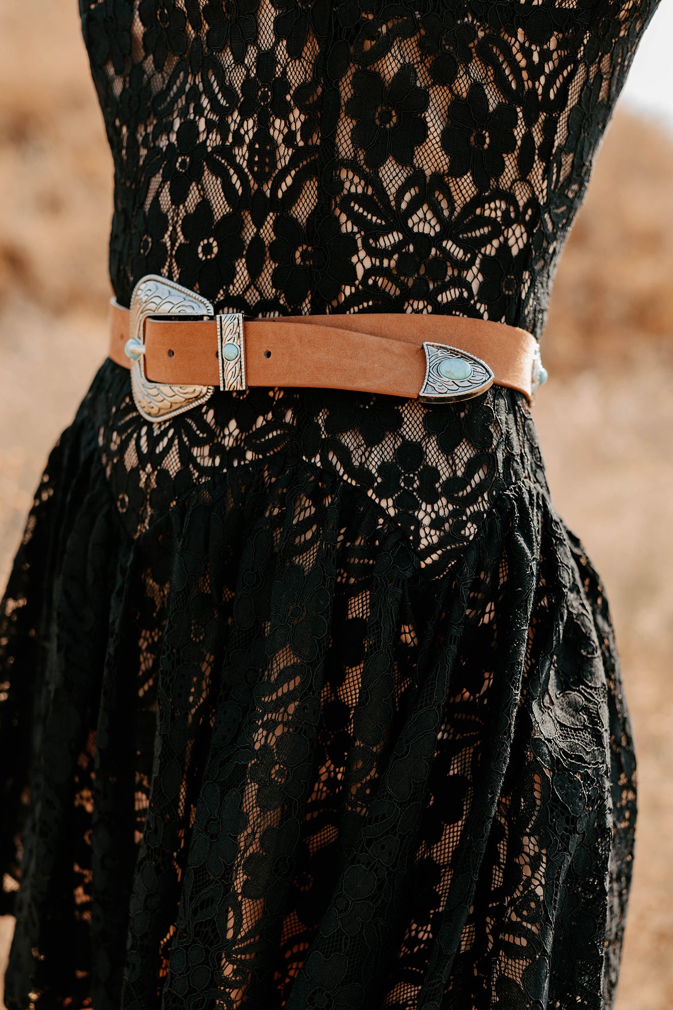 Prairie Pearl Faux Leather Detailed Concho Belt (Brown) - NanaMacs