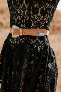 Prairie Pearl Faux Leather Detailed Concho Belt (Brown) - NanaMacs