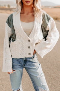 Latte Layers Quilted Cable Knit POL Cardigan (Natural/Olive) - NanaMacs