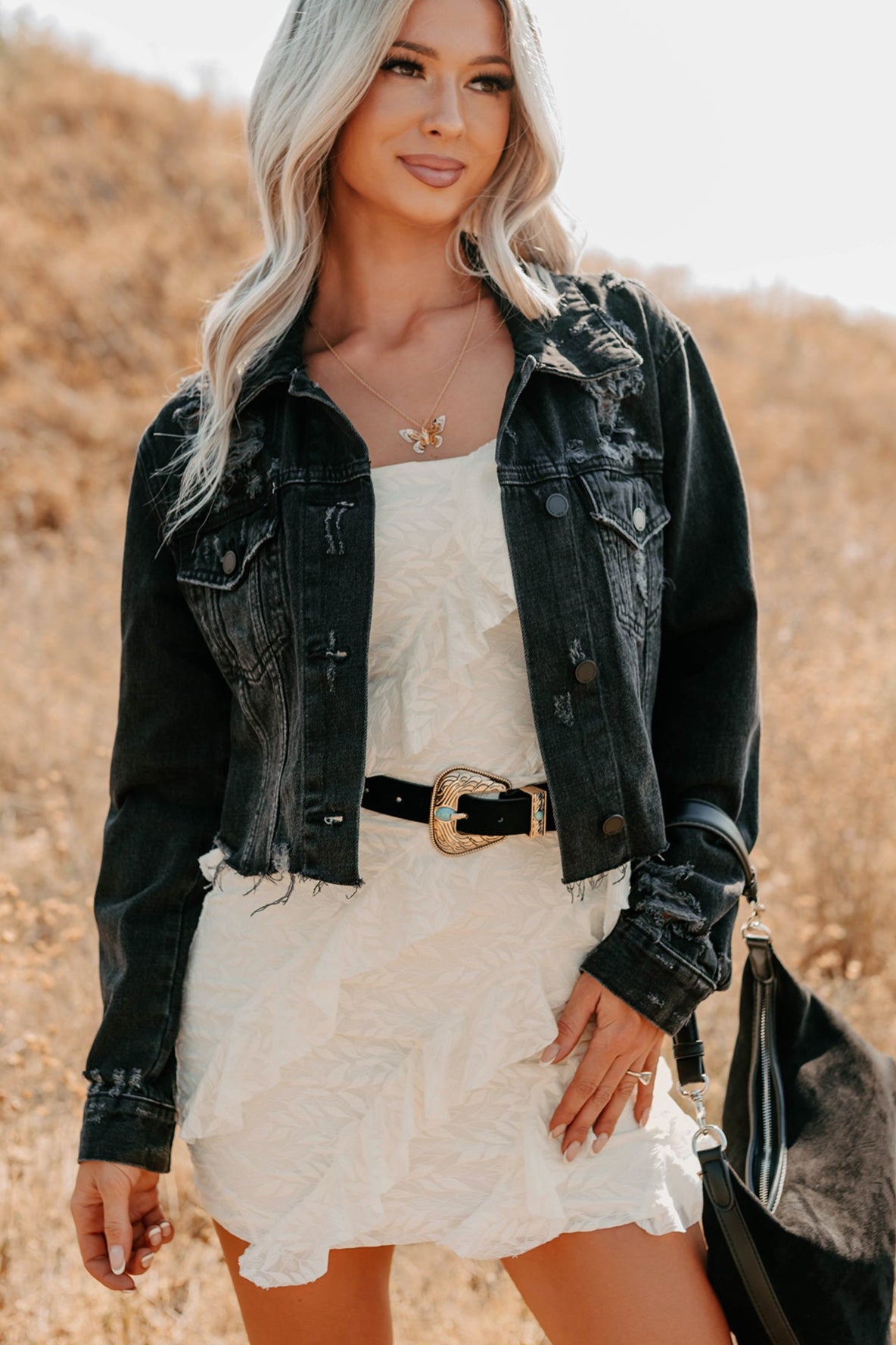 Fade Into You Distressed Denim Jacket (Washed Black) - NanaMacs