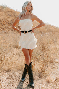 Prettiest Little Thing Strapless Ruffle Mini Dress (Off White) - NanaMacs
