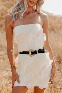 Prettiest Little Thing Strapless Ruffle Mini Dress (Off White) - NanaMacs