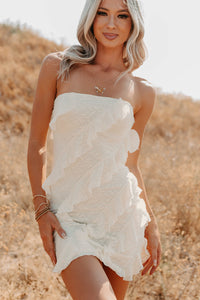 Prettiest Little Thing Strapless Ruffle Mini Dress (Off White) - NanaMacs