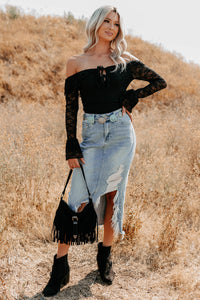 Throne Ready Off The Shoulder Lace Bodysuit (Black) - NanaMacs