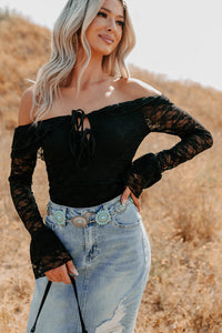 Throne Ready Off The Shoulder Lace Bodysuit (Black) - NanaMacs