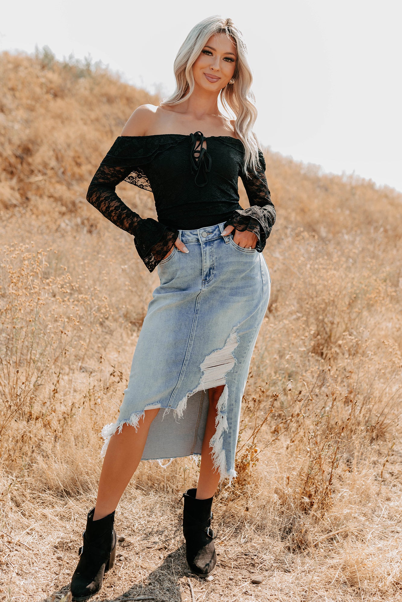 Throne Ready Off The Shoulder Lace Bodysuit (Black) - NanaMacs