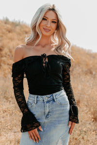 Throne Ready Off The Shoulder Lace Bodysuit (Black) - NanaMacs