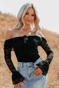Throne Ready Off The Shoulder Lace Bodysuit (Black) - NanaMacs
