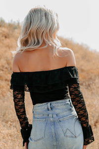 Throne Ready Off The Shoulder Lace Bodysuit (Black) - NanaMacs