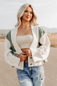 Latte Layers Quilted Cable Knit POL Cardigan (Natural/Olive) - NanaMacs