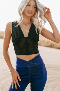 Dream In Gold Sleeveless Floral Lace Top (Black) - NanaMacs