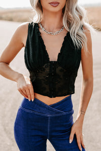 Dream In Gold Sleeveless Floral Lace Top (Black) - NanaMacs