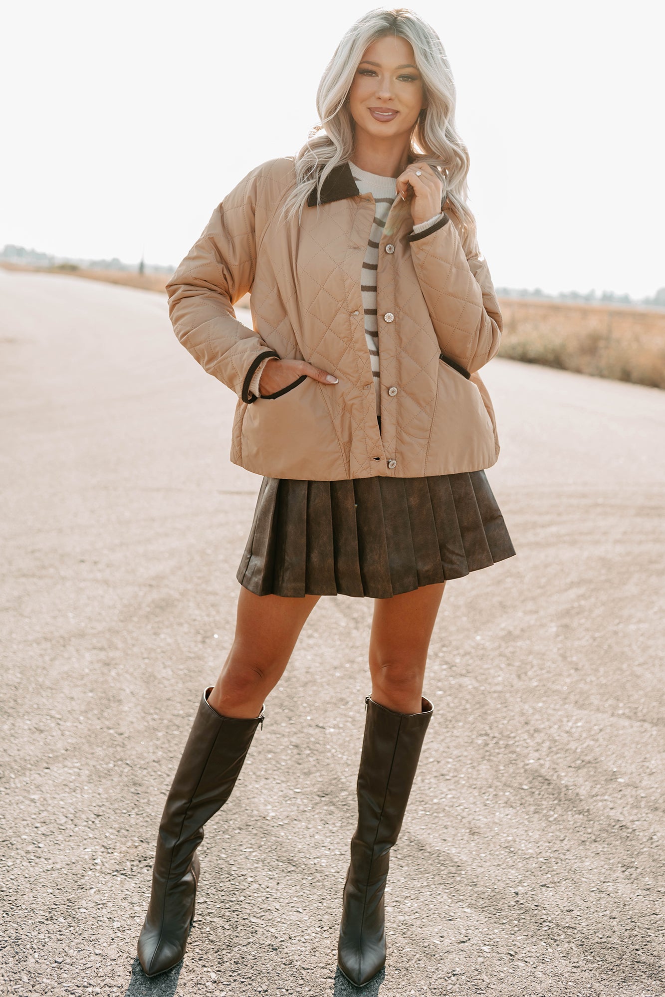 Up & Coming Quilted Barn Jacket (Camel) - NanaMacs