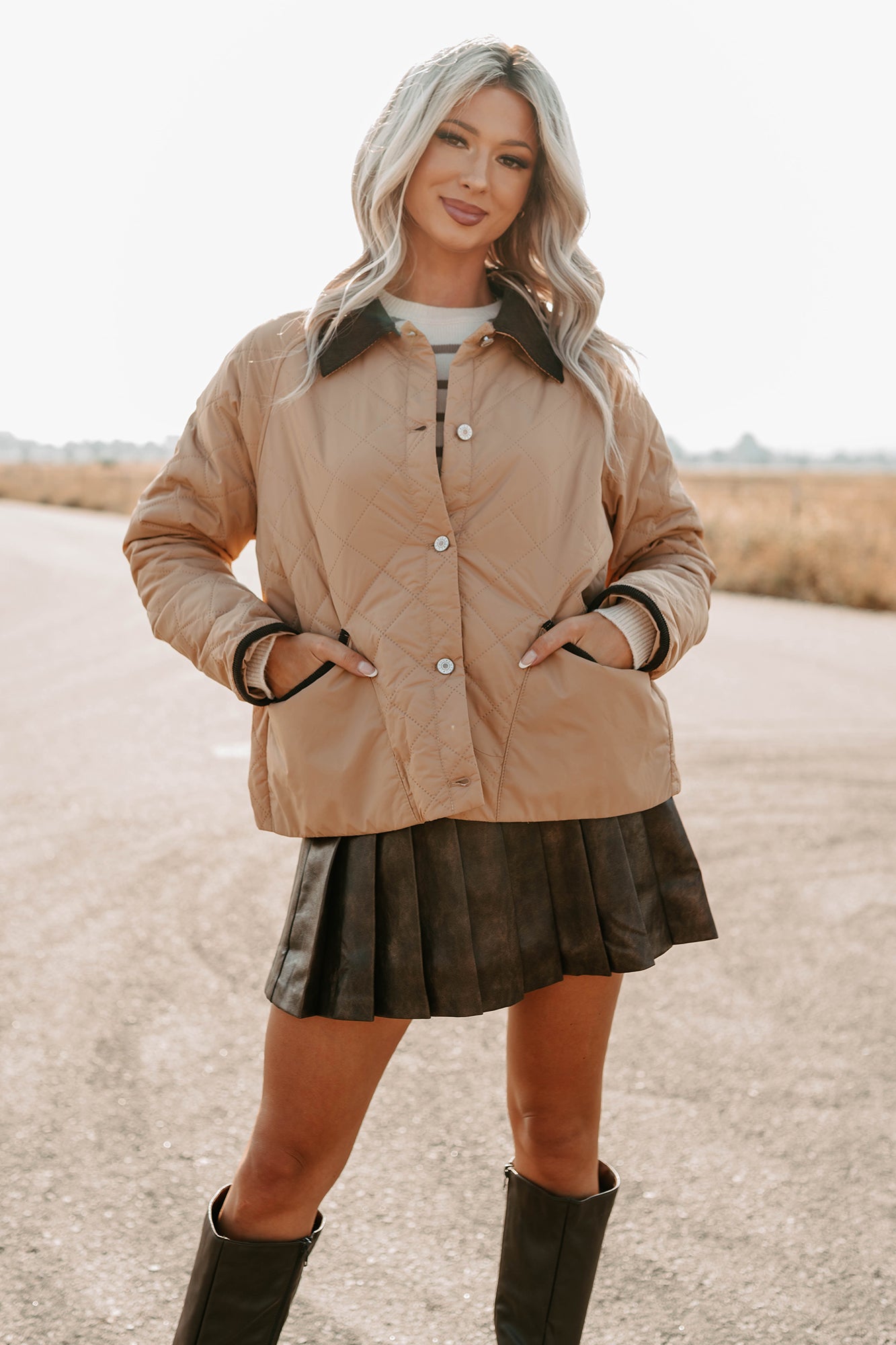 Up & Coming Quilted Barn Jacket (Camel) - NanaMacs