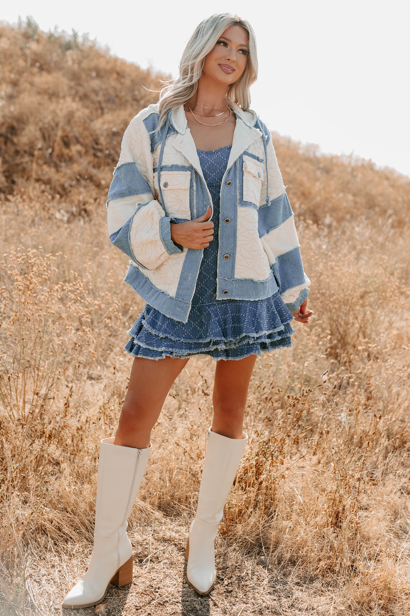 Daydream Date Frayed Quilted POL Jacket (Cream/Multi) - NanaMacs