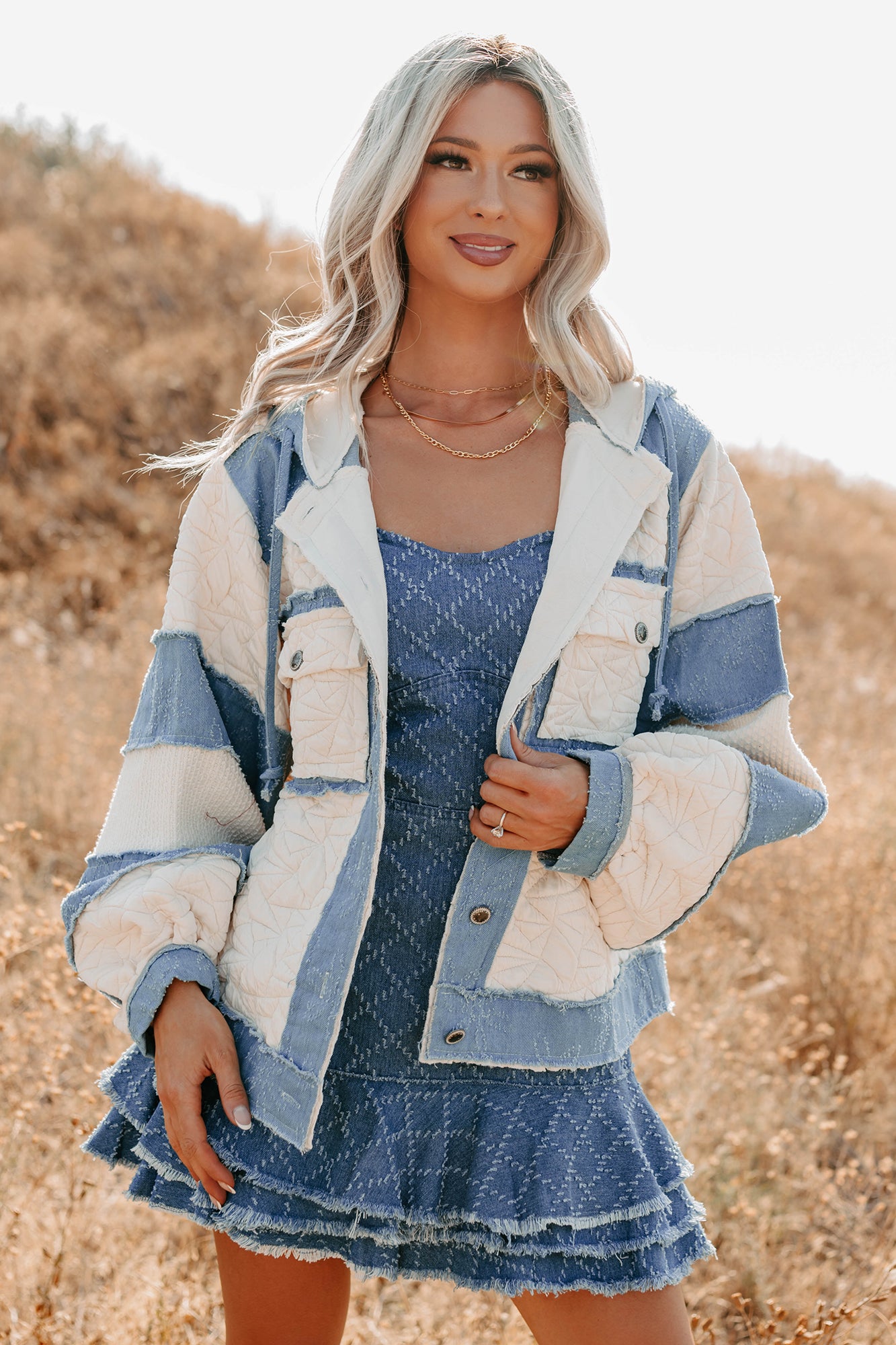 Daydream Date Frayed Quilted POL Jacket (Cream/Multi) - NanaMacs