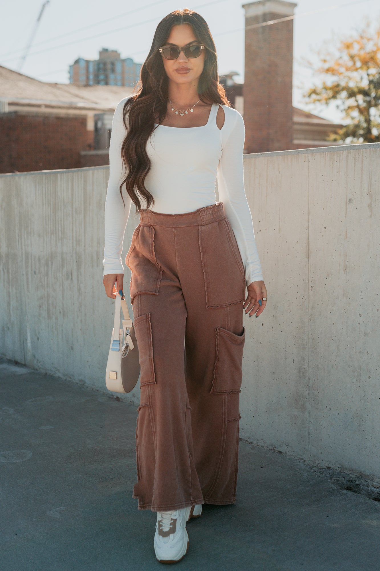 Made Ready Wide Leg Cargo Sweatpants (Chestnut) - NanaMacs