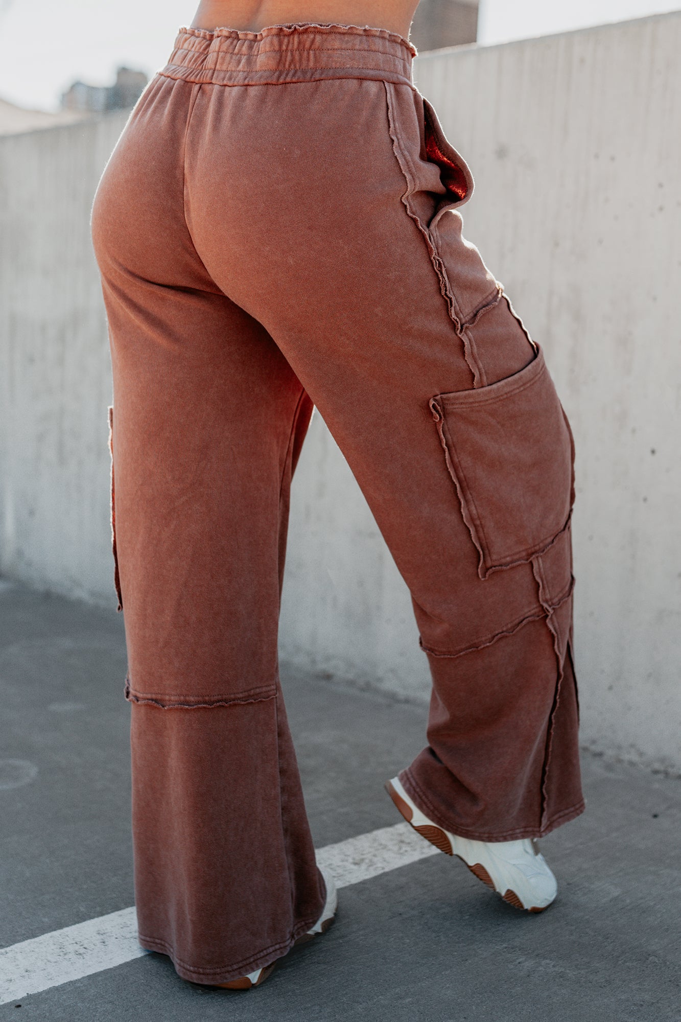 Made Ready Wide Leg Cargo Sweatpants (Chestnut) - NanaMacs