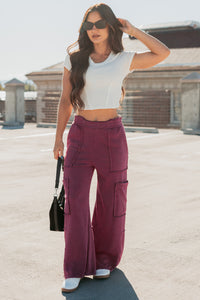 Made Ready Wide Leg Cargo Sweatpants (Dark Cherry) - NanaMacs