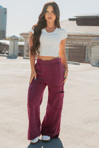 Made Ready Wide Leg Cargo Sweatpants (Dark Cherry) - NanaMacs