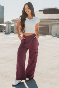 Made Ready Wide Leg Cargo Sweatpants (Dark Cherry) - NanaMacs