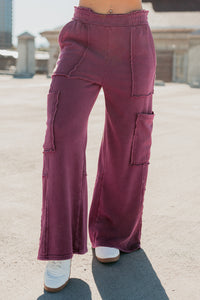Made Ready Wide Leg Cargo Sweatpants (Dark Cherry) - NanaMacs