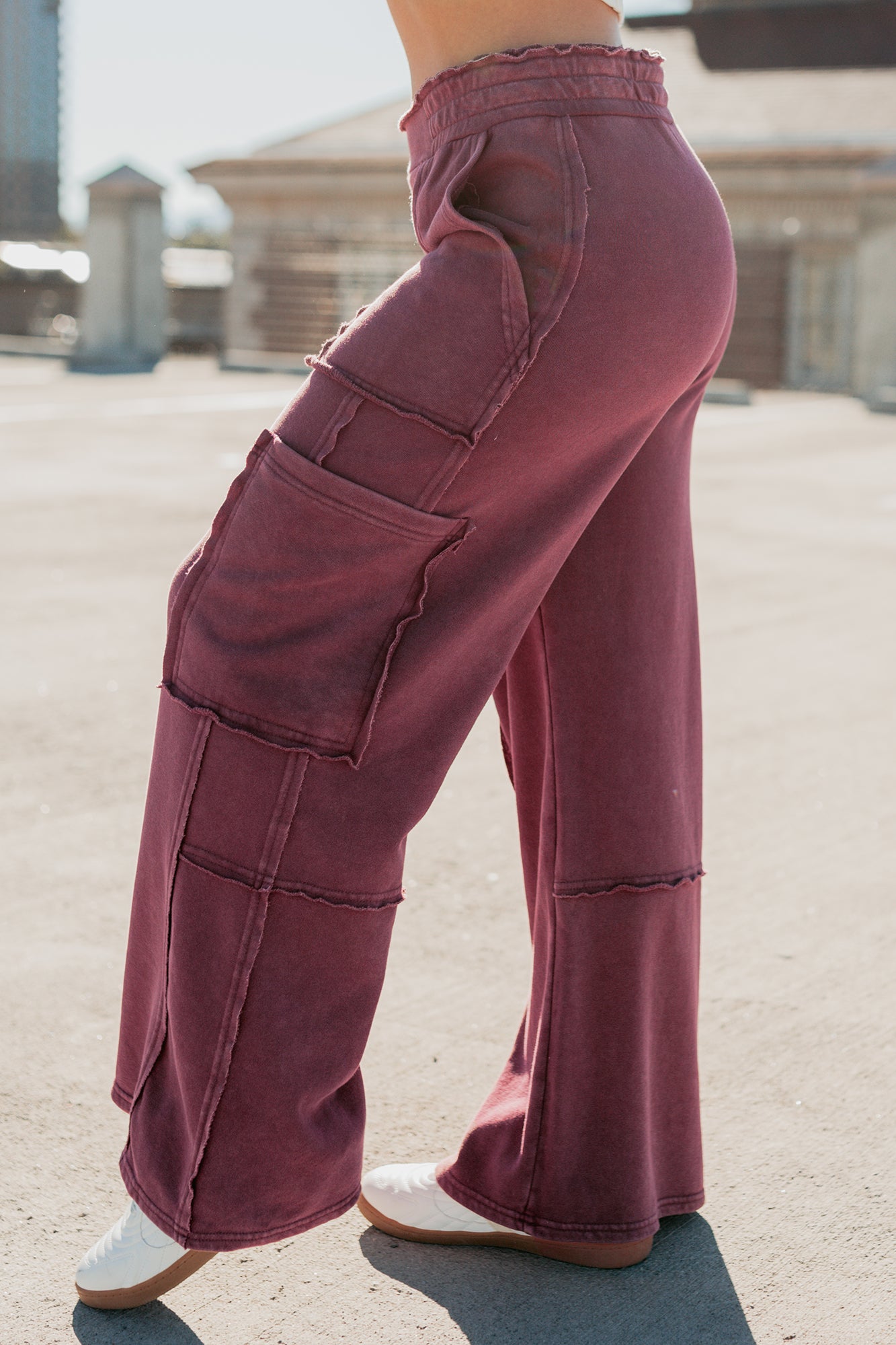 Made Ready Wide Leg Cargo Sweatpants (Dark Cherry) - NanaMacs