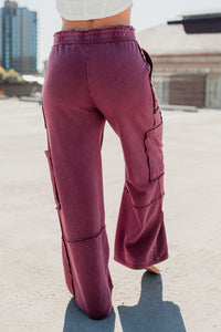Made Ready Wide Leg Cargo Sweatpants (Dark Cherry) - NanaMacs