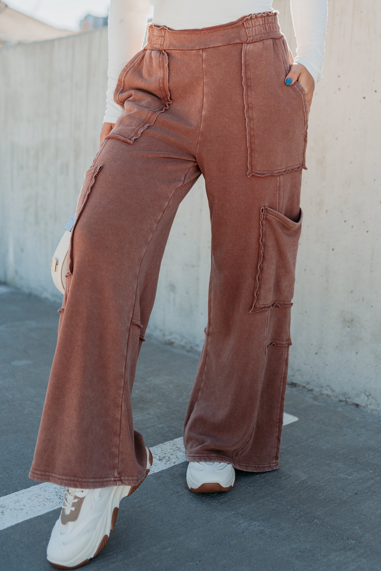 Made Ready Wide Leg Cargo Sweatpants (Chestnut) - NanaMacs
