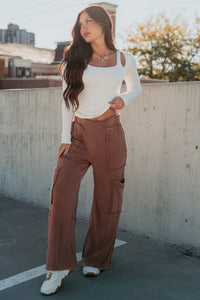 Made Ready Wide Leg Cargo Sweatpants (Chestnut) - NanaMacs