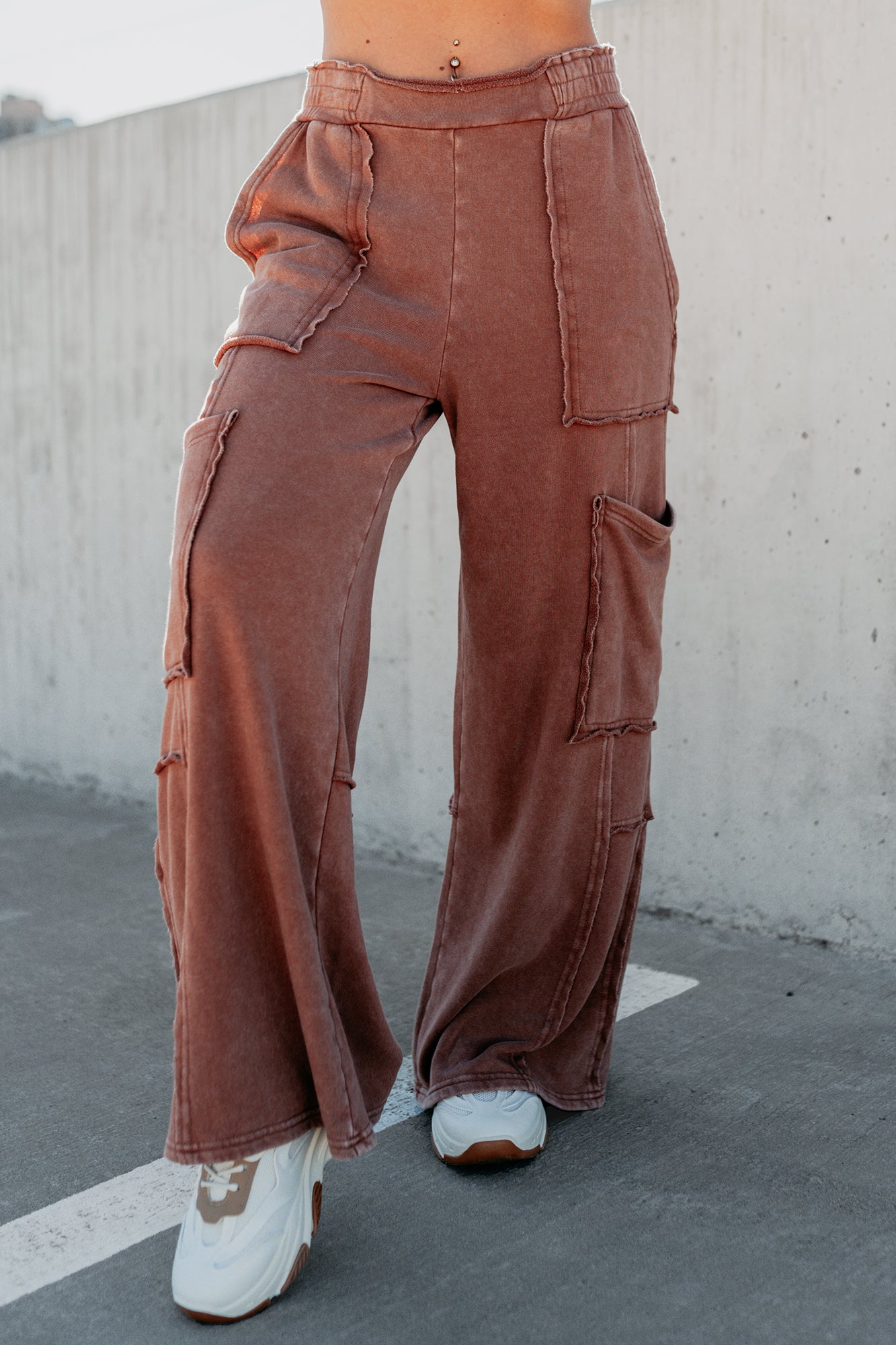 Made Ready Wide Leg Cargo Sweatpants (Chestnut) - NanaMacs