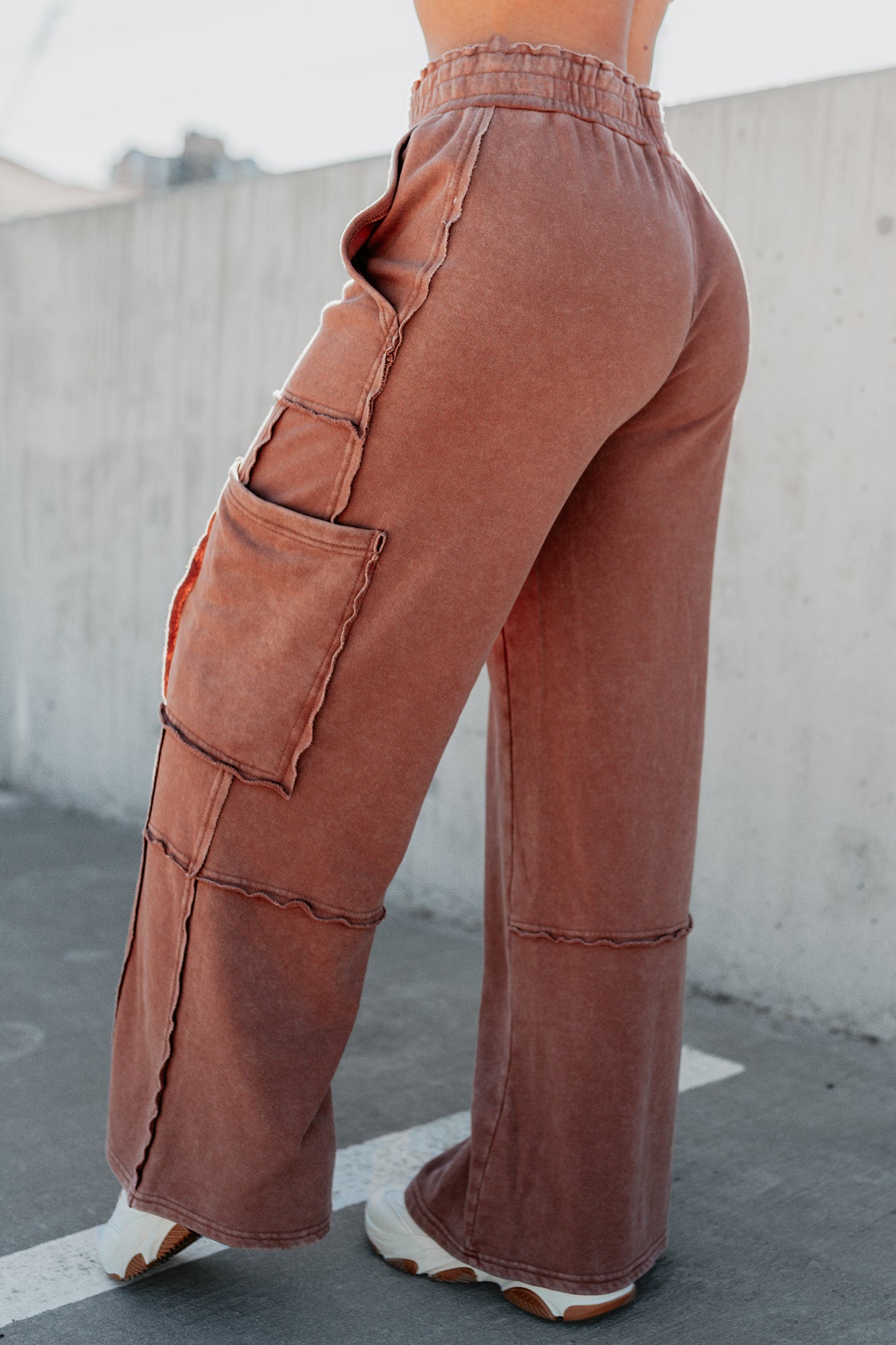 Made Ready Wide Leg Cargo Sweatpants (Chestnut) - NanaMacs