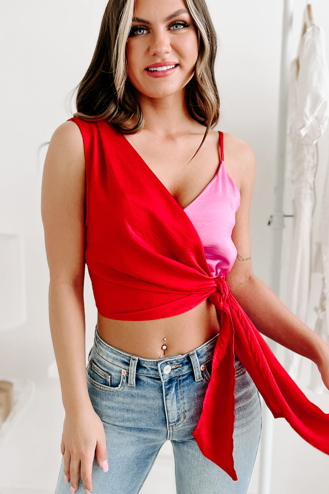 Free People ROSALIE WRAP TOP Red Combo Summer 2020