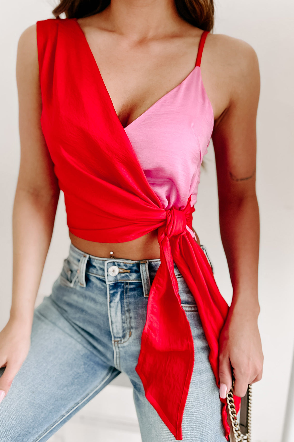 Lushly Blooming Two Tone Wrap Top (Pink/Red) - NanaMacs