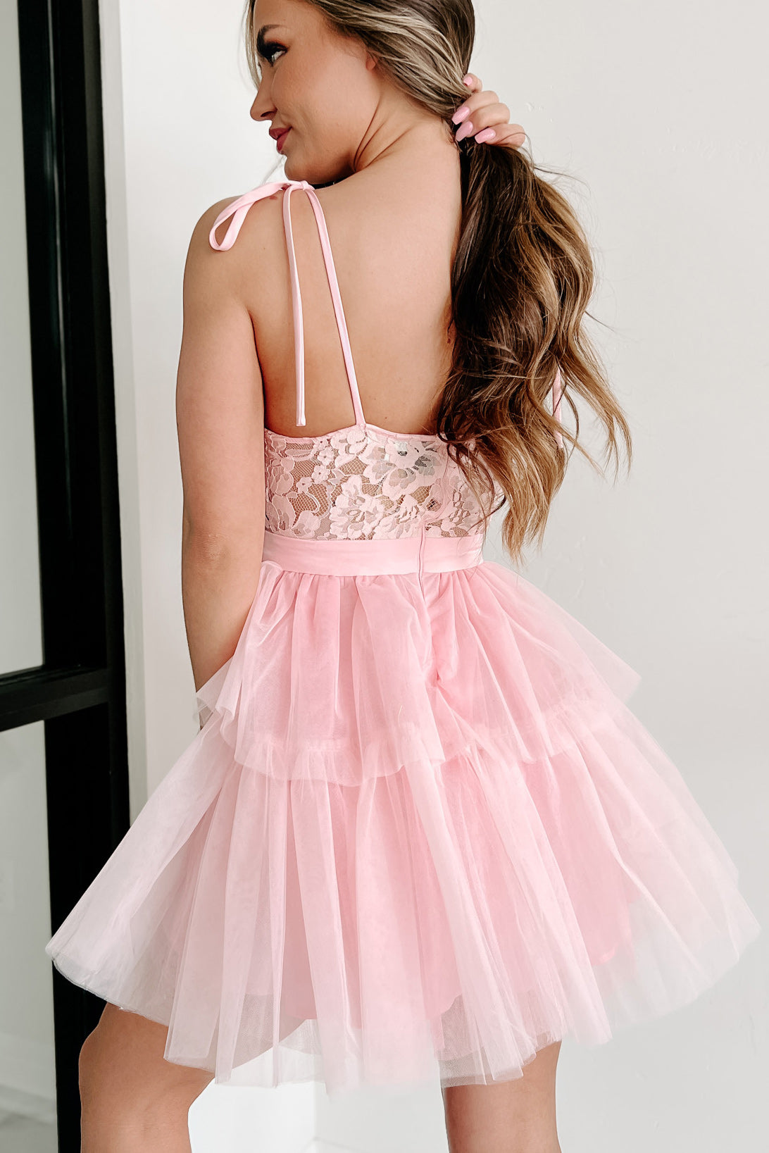 Stolen My Heart Padded Tiered Skirt Mini Dress (Pink) - NanaMacs