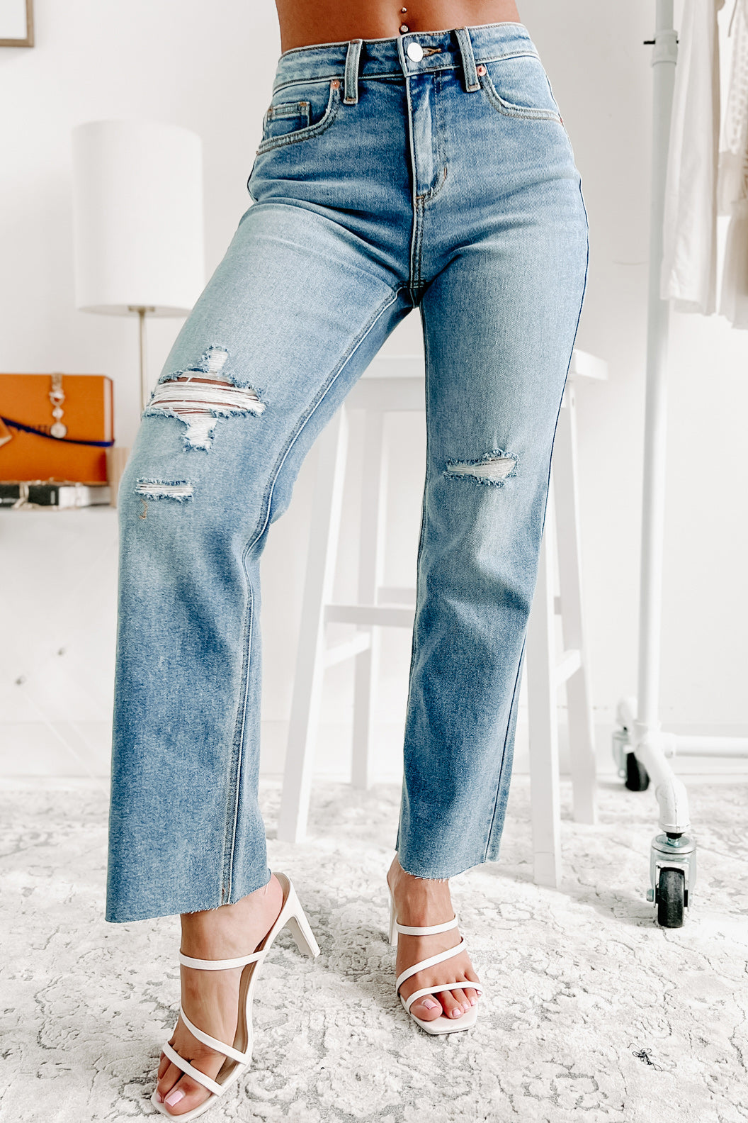Keep My Composure Distressed Sneak Peek Straight Leg Jeans (Medium Light) - NanaMacs