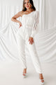 Turn Back Time Crochet One Shoulder Belted Jumpsuit (White) - NanaMacs