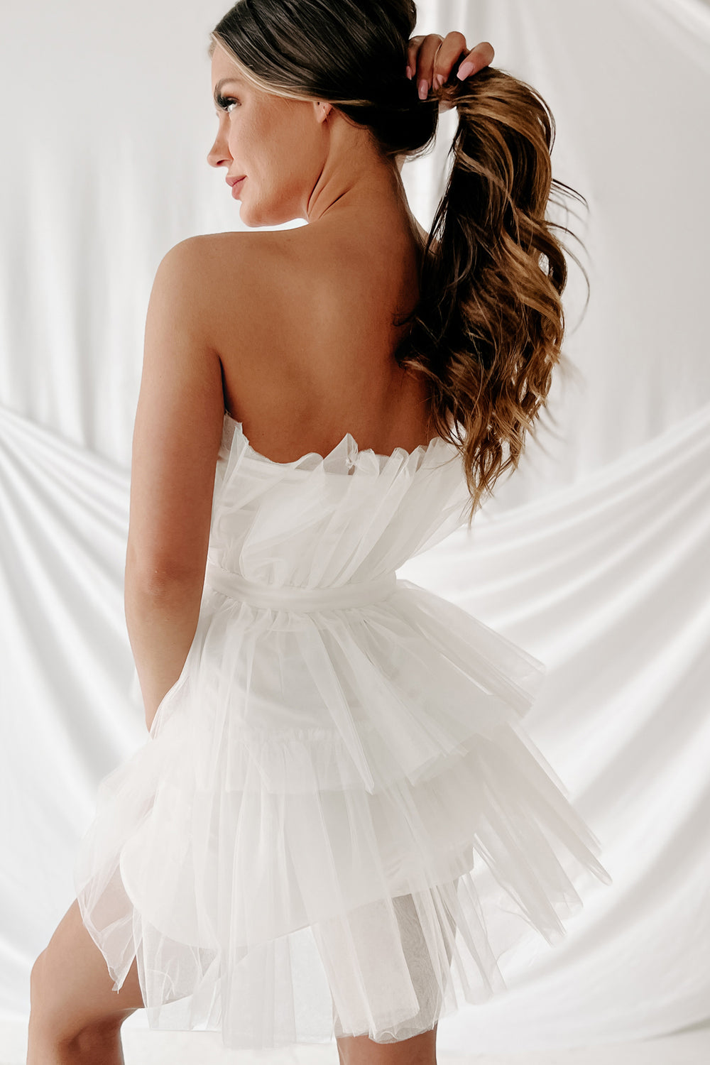 Honesty Is Best Policy Strapless Tulle Mini Dress (White) - NanaMacs